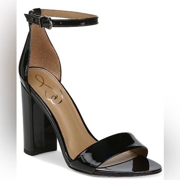 Sam Edelman Black Patent Block Heel Sandals Yaro Women’s Evening shoe NEVER WORN - Picture 1 of 8